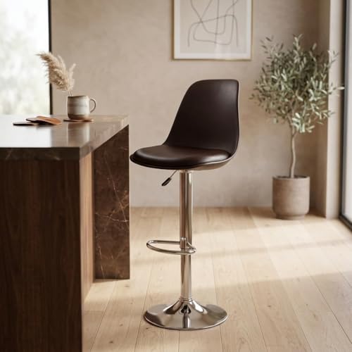 Image of activa Rapid Bar Stool Chair with Height Adjustable Design, Padded Seat & Footrest | Modern Metal Counter Stool for Kitchen, Home, Bar & Cafe Seating | Durable Comfort Chair (Brown, Set 1)