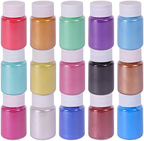 Biutee Mica Powder for Epoxy Resin 15 Colors Shimmery Pigment Powder Epoxy Resin Color Pigment Natural Resin Mica Pigment Powder for Soap Making Lip Gloss Bath Bombs Nail Polish Candle Slime