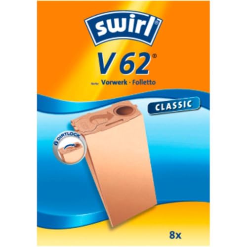 Swirl V 62 Spezialpapier Staubsaugerbeutel für Vorwerk und Volletto Staubsauger, Classic, 8 Stück