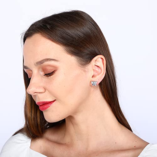 Crystal Butterfly Earrings,Inlaid with Zirconia,Hypoallergenic Children's Diamond Silver Earrings,Birth Gift Birthday Valentine's Day Mother's Day Graduation Gift3
