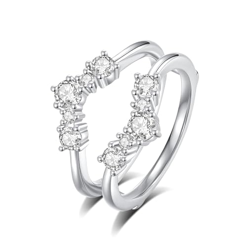Moissanite Ring Enhancer for Women,Curved Enhancer Guard Ring Sterling Silver Plated 18K White Gold Engagement Ring,Gift For Her2