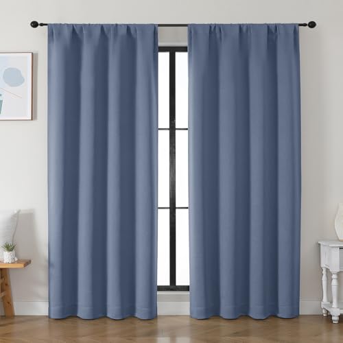 Simplebrand Ava Denim Blackout Curtains for Bedroom 84 Inch Length 2 Panels Set, Solid Thermal Insulated Privacy Living Room Window Treatment Curtains Blackout Drapes, W50 x L84 Inch, Denim