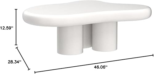 Miniatura 2 de Mesa de centro blanca crema, bonita mesa de centro en forma de nube con 3 patas cortas, moderna mesa de centro de borde redondo en vivo, mesa de
