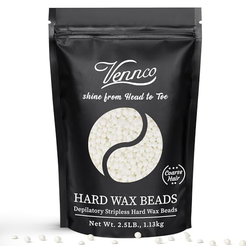 VENNCO 2.5 LB White Hard Wax Beads for Hair Removal – Unscented Stripless Wax Beads Bulk for Coarse Hair, Full Body Waxing, Bikini &amp; Brazilian Waxing, Professional Hard Wax for Home &amp; Salon Use