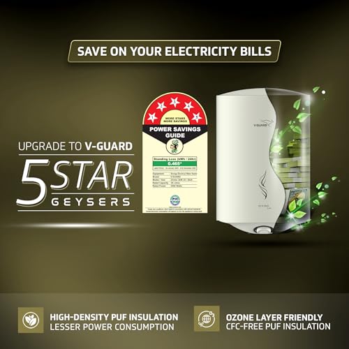 Image of V-Guard Divino 3kW Geyser 25 Litre Water Heater, 33% Faster Heating | Suitable for Hard Water | BEE 5 Star Rating | Advanced 4-layered Safety | 5 Year Inner Tank Warranty by V-Guard