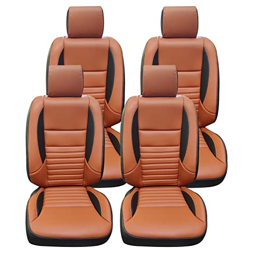 Image of AUTOXYGEN Car PU Leather Luxury seat Cover Front & Rear Accessories for Swift Dzire Till 2016 (Tan & Black, 1013)