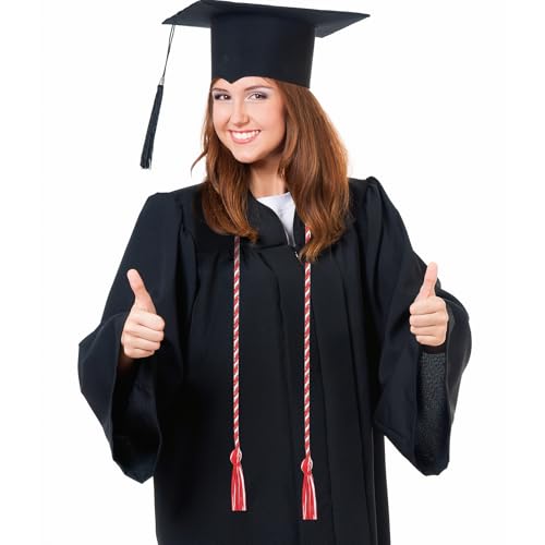 Image of Graduation Honor Cord 68 inch Grad Braided Honor Cords with Tassel Honor Rope Grad Cords for Graduation Students Bachelor Master Doctoral Gown Grad Decor (Red and White)