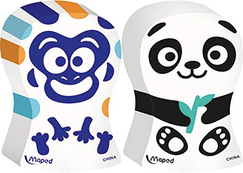 Maped - ergonomischer, niedlicher Form-Radierer ERGO FUN MULTI - x2 Radierer - Panda & Affe oder Pinguin & Faultier, farbig sortiert (Packung mit 2)