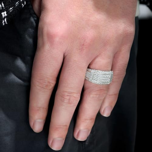 SHELOVES Mens Wedding Rings 925 Sterling Silver Rings Wedding Band for Man Round Cut AAAAA Cubic Zirconia CZ Sz 8-134