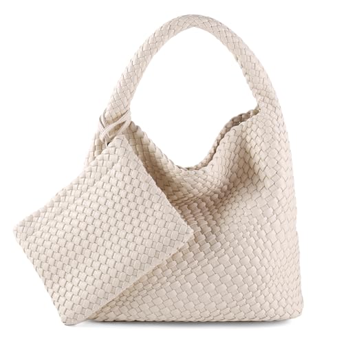 Image of Woven Bag for Women Vegan Leather Tote Bag Large Summer Beach Travel Handbag and Purse Retro Handwoven Shoulder Bag