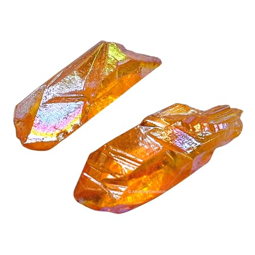 Image of Amazing Gemstone 2 Pieces Tangerine Aura Quartz Raw Pencil Points Crystals and Healing Stones, Natural Rocks for Meditation and DIY Raw Point Stones and Crystals