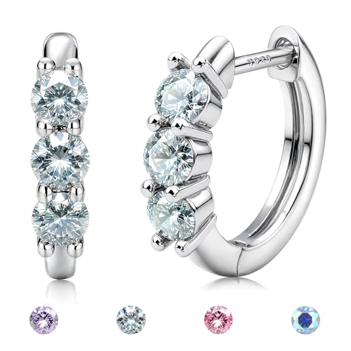 Moissanite Earrings Hoops : 18K White Gold Plated 925 Sterling Silver Earrings Hypoallergenic Small Gold Huggie Hoop Earrings for Women Men Round Cut Multicolor VVS1