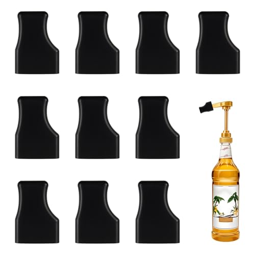 Coffee Syrup Pump Tip Covers 10 Pack Portable Practical Pourer Cap Condiments Olive Clean Preserved for Syrup Pump Sugar Condiments Olive Oil Liquor Bottle Long Lotion Pumps - Black