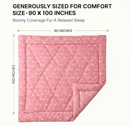 Image of SANMARINO 280 GSM Cotton King Size Comforter | Premium Floral Printed Quilt | Ultra-Soft & Lightweight Reversible AC Blanket for All-Season Comfort, AC Room & Mild Winter - 228x254 cm,Blossom Pink