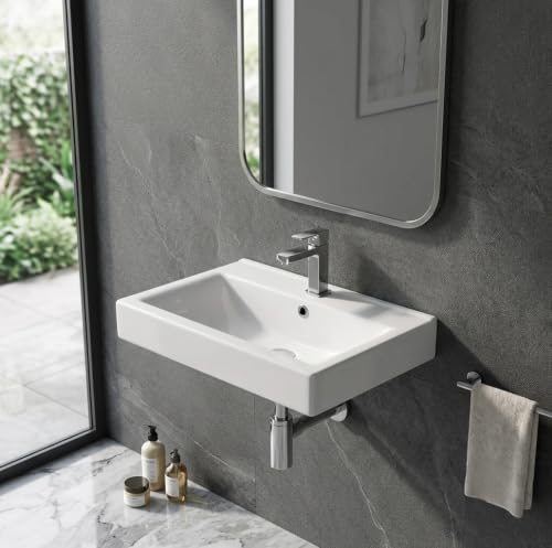 Image of Wall Mounted Wash Basin For Bathroom | Wall Hung Wash Basin /Sink (17.9 X 13.8 X 5.7 Inch, Olina-5007) - Ceramic, Polished