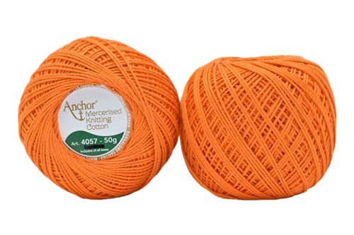 Image of Anchor Mercerised Premium Knitting Crochet Cotton Thread Yarn Balls for Knitting, Weaving, Embroidery and Craft Making Fast Color (Pack of 2 Rolls) (Shade no. 925)