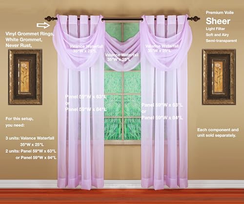 Image of Today's Curtain, Emelia Grommet Sheer Valance Waterfall 25 inch Lilac, 35 inch W x 25 inch L