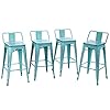 HAOBO Home Distressed Bar Stools Industrial Metal Barstools Counter Height Stools with Wooden Seat [Set of 4] (24", Low Back Distressed Green-Blue)