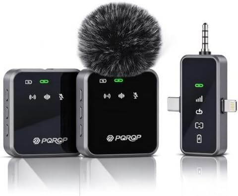PQRQP Wireless Clip Microphone, Mini Lavalier Mic for Recording-Dark Gray