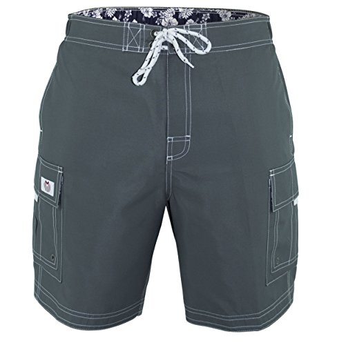 Men's Swim Trunks Solid Color Cargo Style Microfiber Swimsuit
