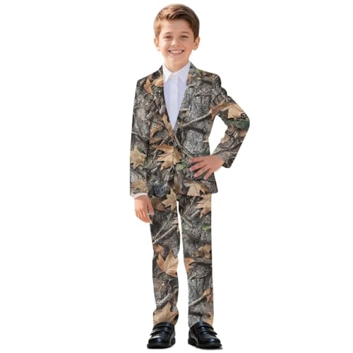 Yewattles Kids 2026 Fashion Suits for Boys 2 Piece Including Jacket,Pants and Tie Pockets for Festive Gatherings 6-14 Years Retro Leaf