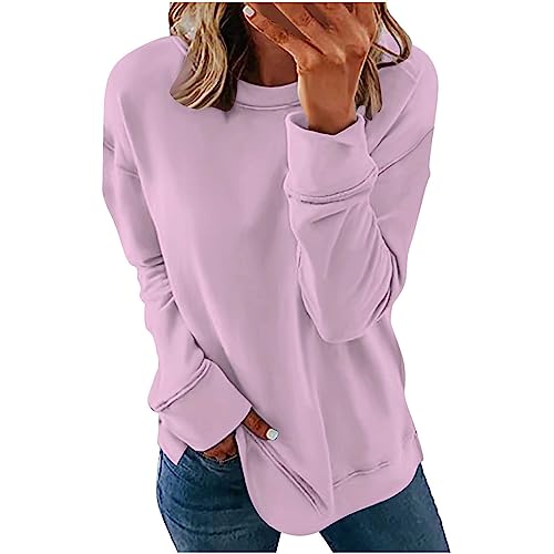 Womens Solid Sweatshirts Crewneck Long Sleeve Tops Pullover Spring Fall Fashion Clothes Teen Girls Fashion Cute Tops