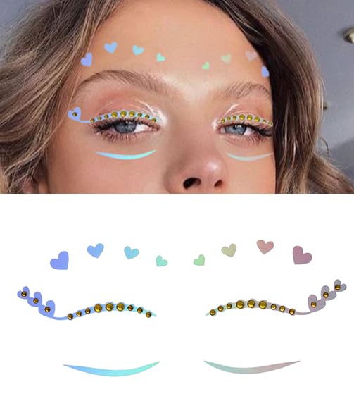 Pegatinas holográficas temporales para maquillaje de ojos, mariposa, estrella, corazón, impermeable, delineador de ojos, calcomanías con purpurina y