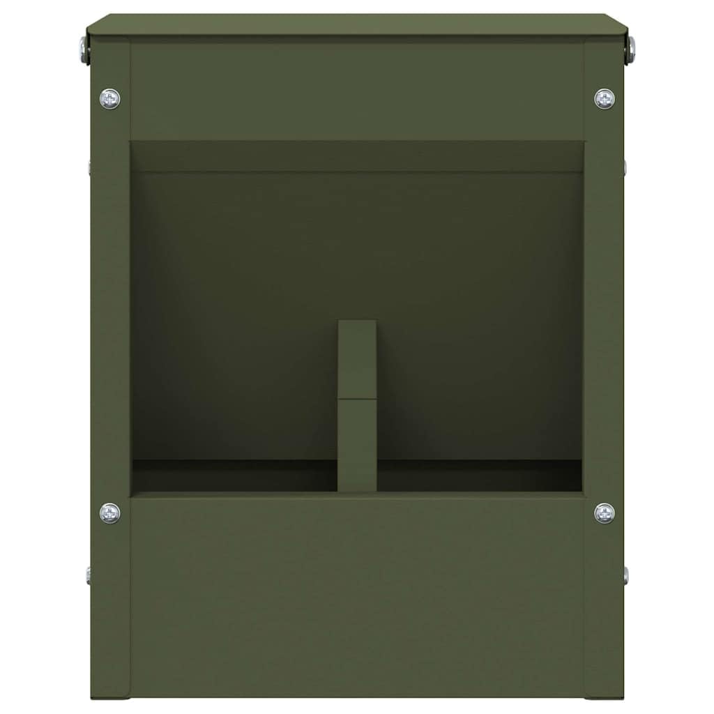Comedero para conejos verde oliva de acero laminado en frío, 20 x 12,5 x 25 cm, resistente a la intemperie, con gancho y drenaje, para interior y exterior, capacidad de 3 kg