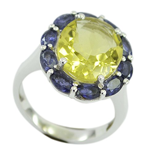 Bague de fiançailles argent 925 quartz citron iolite véritable taille 46-68