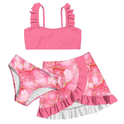 Image of ALISISTER Girls Swimsuit 3 Piece Bathing Suits Summer Bikini Tankini Sets with Cover Up Skirt for 4-12 Years
