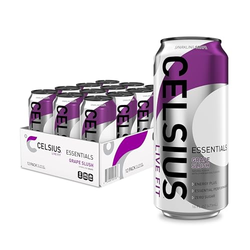 CELSIUS Essentials™ Sparkling Grape Slush, Sugar Free Performance Energy Drink, Can, 16 Fl Oz (Pack of 12)