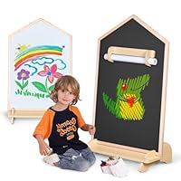KRAND House Design Double-Sided Magnetic Drawing Board w/Detachable Roller for Kids, Extra Large Art Easel for Toddlers Boys and Girls Gift (Wall Mountable)