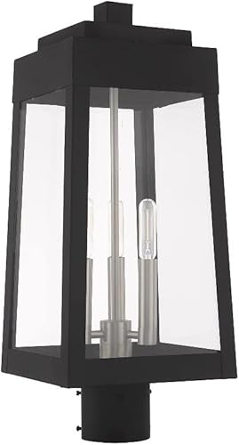 Miniatura 2 de Livex Lighting 20856-07 Oslo - Linterna de poste superior de tres luces para exteriores, acabado de bronce con cristal transparente de 20.38 pulgadas