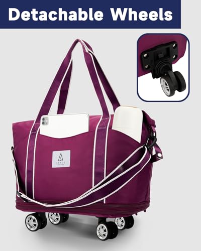 Arxus Carry On Luggage for Airplane, Rolling Duffle Bag with Detachable Wheels and Adjustable Shoulder Strap, Expandable Foldable Wheeled Travel Bag with Suitcase Sleeve for Women, image 2