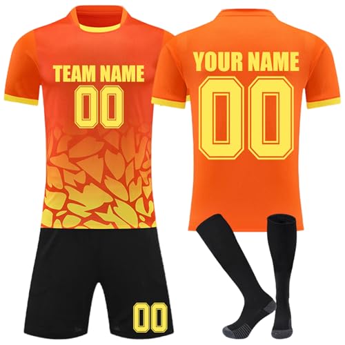 Equipacion Futbol para Adultos y Niños Personalizada Camisetas Futbol Niño con Tu Nombre y Número, Conjunto Top Pantalón Corto y Calcetines para Gimnasio Entrenamiento Partido Juego