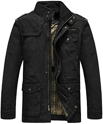 Heihuohua Men's Field Jacket Cotton Stand Collar Lightweight Military Coat
