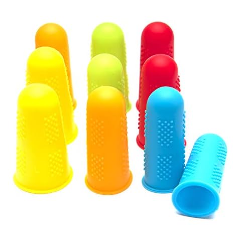 10PCS (5 Colors, 3 Sizes) Silicone Finger Sleeves, Silicone Finger Protectors, Non-Slip Anti Scalding Finger Cap, Hot Glue Gun Finger Guards for Sewing, Wax, Gardening, Adhesives Ect. with Particles Cover