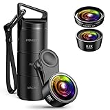 (Upgraded Version) Phone Camera Lens, 3 in 1 HD Phone Lens Kit for iPhone X, 185°Fisheye Lens, 0.6X Wide Angle Lens, 15X Macro Lens for iPhone 8, 7 Plus, and Most Smartphones