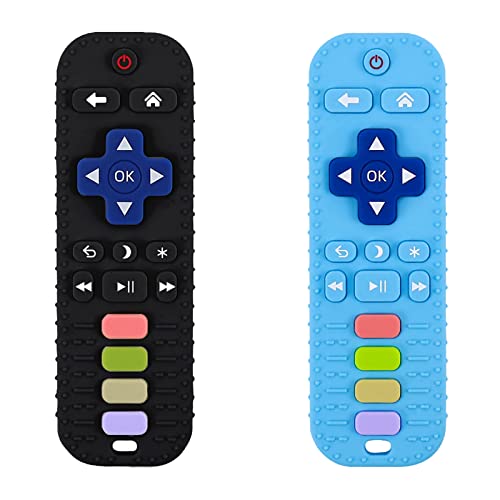 Anneau de dentition pour bébé,Anneau de Dentition 2 en 1 en Silicone,Jouet Dentition Bébé Apaiser Prévenir Douleur Les Gencives Des Bébés pour Bébé de 3 Mois Et Plus (Noir + Bleu)