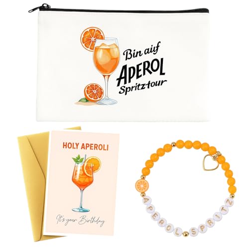 Aperol Geschenkset, Aperol Spritz Geschenkset Mit Aperol Tasche, Aperol Deko, Dazu Armband Und Grußkarte, Perfekt Als Kosmetiktasche Für Alltag