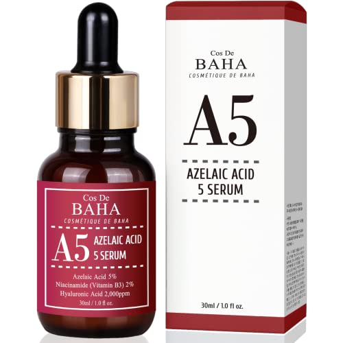Azelaic Acid 5% Facial Serum with Niacinamide - Fast Rosacea Skin Care Product + Reduce Cystic Acne Scar + Redness Relief Face + Pimple Pigmentation Blackhead, 1 Fl Oz (30ml) (5% Azelaic Acid)