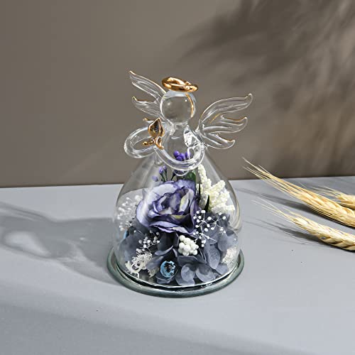 Ywhsm Valentines Day Gifts For Her,Gifts For Girlfriend,Gifts For Women,Gifts For Mom Cards,Anniversary Holiday Birthday Gifts,Artificial Flower Glass Angel Statue Gifts(Grey) #TOP2