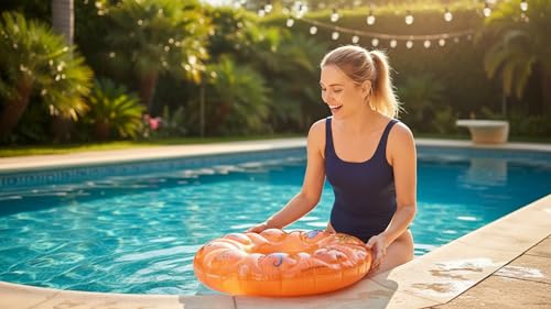 Image of Kids Inflatable Cartoon Swim Ring with Seat - Pink Baby Pool Float (bubble-tube-80)