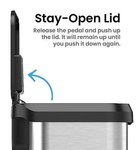 Image of iTouchless SoftStep EXP 13.2 Gallon Step Pedal Kitchen Trash Can with AbsorbX Odor Filter, Stainless Steel with Dent-Proof Plastic Lid, 50 Liter Garbage Bin for Home, Office, Business, Store