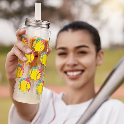 Vesici 24 Pcs Ice Cream Drip Softball Themed Tumbler Cups,14.2oz Spill-Proof Plastic Cups with Lids and Individual Straws, Bulk Set for Softball Team Gift, Ice Cream Drip Sports Party Favors by Vesici - Used condition - Image 7