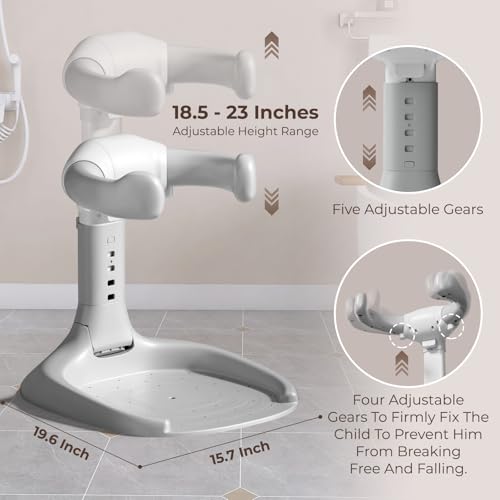 Image of Adjustable Baby Shower Stand, Baby Bath Stand, Baby Shower Standing Support with Adjustable Height and Safety Handle, Foldable and Compact Baby Bathtub with Stand for Baby 6-36 Months (Grey)