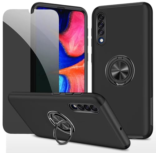 Dechyi Privacy cover per Samsung A50/A30S/A50S Custodia con Anti-Peeping in vetro temperato con custodia protettiva ad anello- Nero