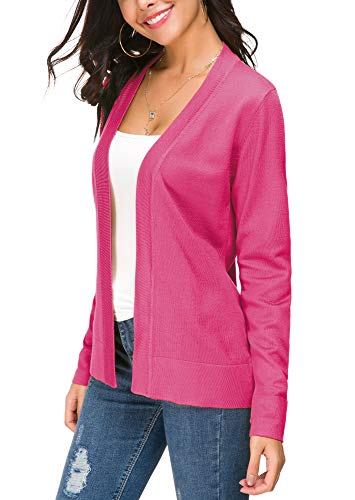 Women's Knit Cardigan Open Front Sweater Coat Long Sleeve (Xl, Rose) #TOP3