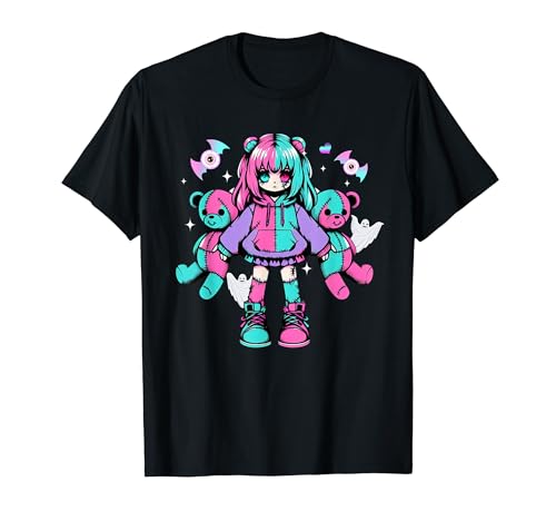 Chica anime gótica pastel con oso de peluche gótico Menhera Camiseta