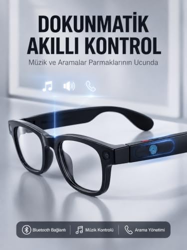 Kamera, Siyah Akıllı Gözlüğü 8 MP Fotoğraf Video Çekimli AI Görüntü Tanıma Çoklu Dil Çeviri Bluetooth Wi-Fi Özellikli